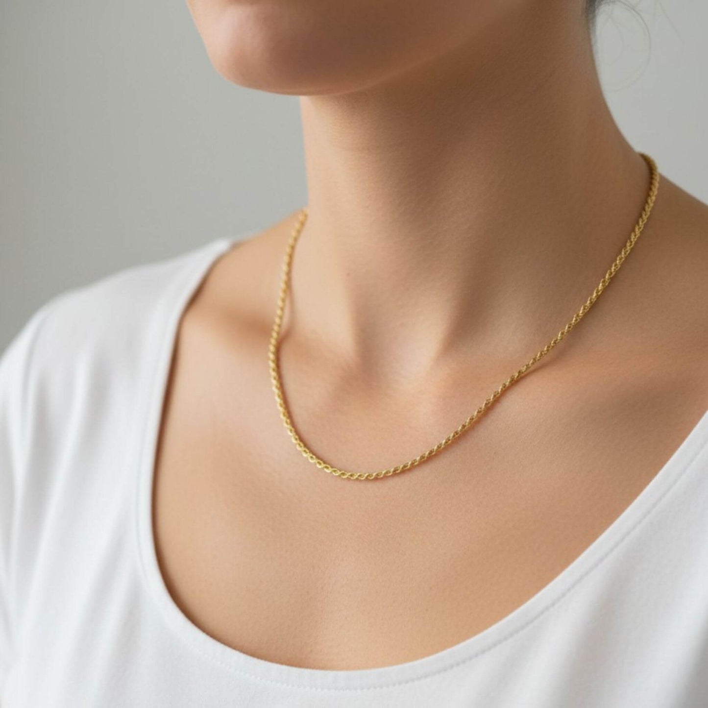 Women's 18K gold rope chain necklace 18 inch layering necklace