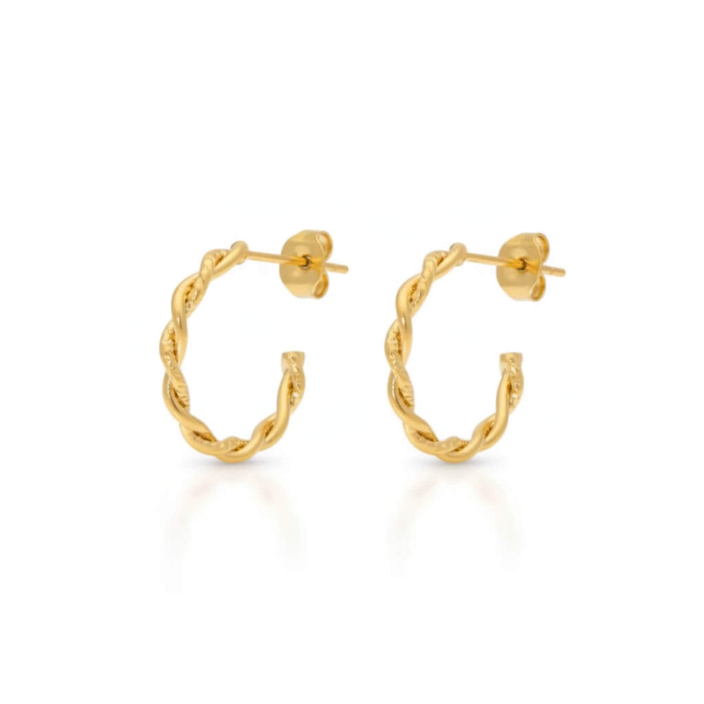 18k gold plated rope twist hoop earrings in 316L stainless steel