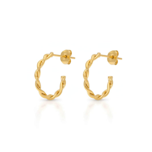 18k gold plated rope twist hoop earrings in 316L stainless steel