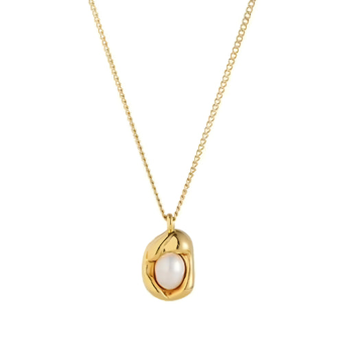 18k gold-plated stainless steel chain necklace with gold nugget pendant and freshwater pearl
