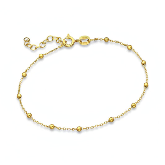 18K gold plated sterling silver ball beaded bracelet with delicate chain