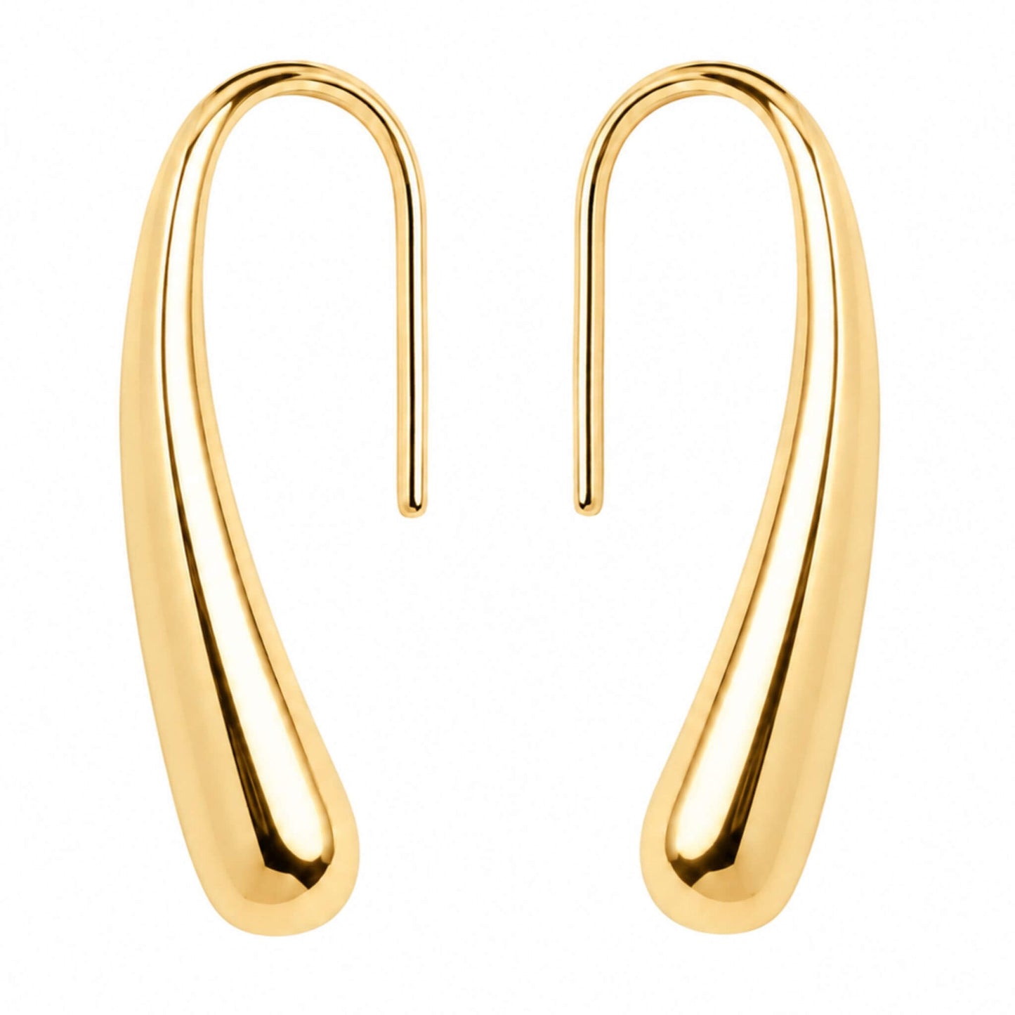 18K gold plated stainless steel teardrop hook earrings with a minimalist lightweight design for sensitive ears.