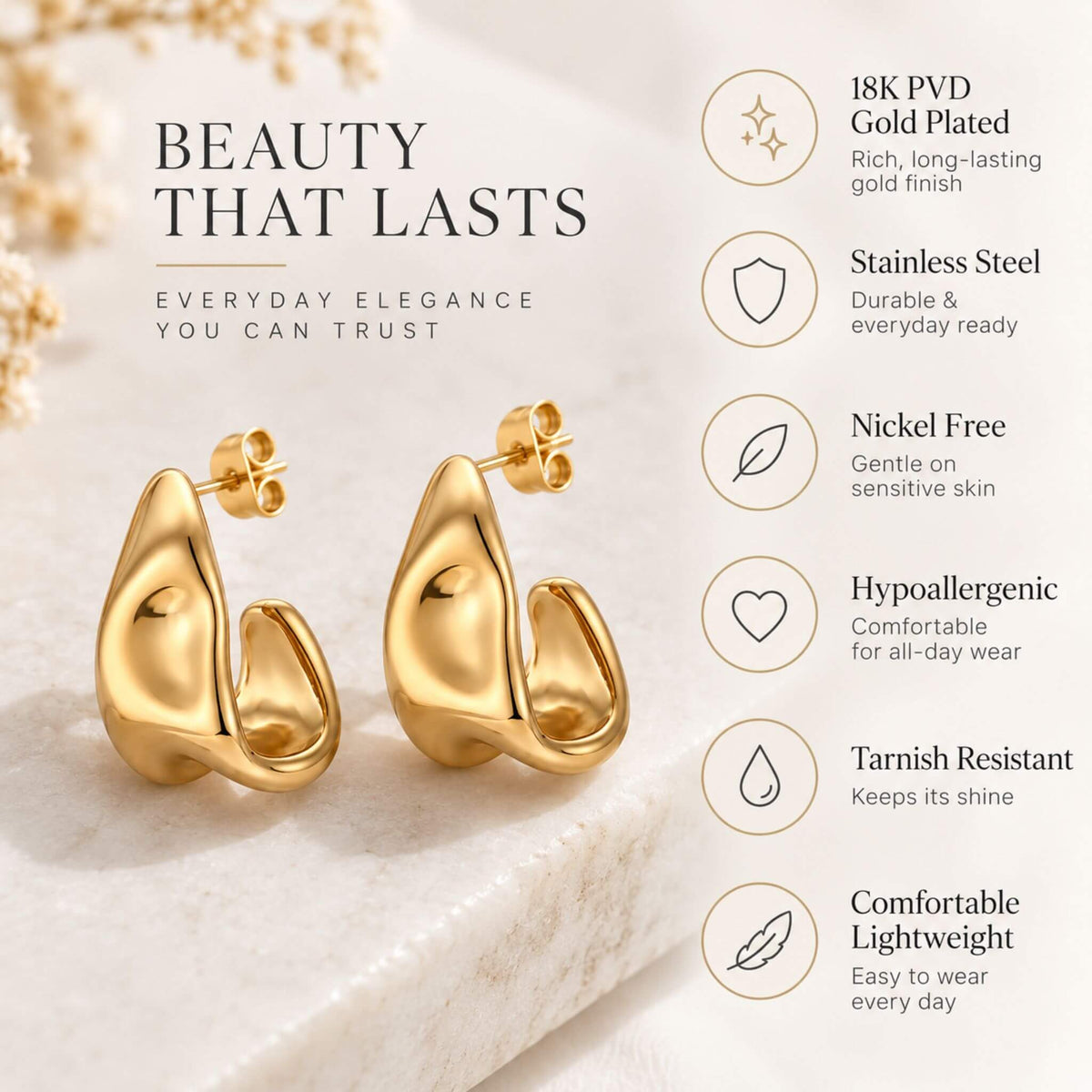 Chunky Hoop Earrings in Gold & Silver Stainless Steel
