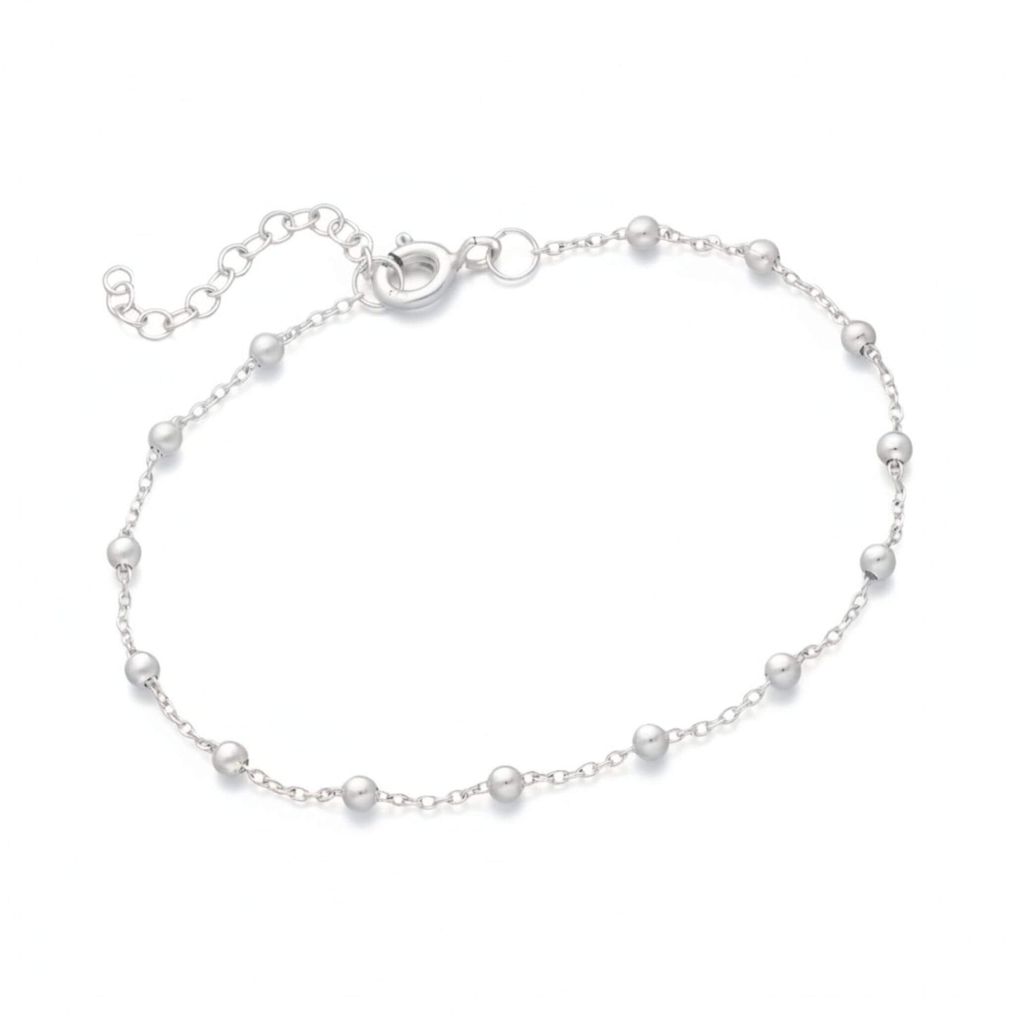 925 sterling silver ball beaded bracelet with delicate chain and spring ring clasp