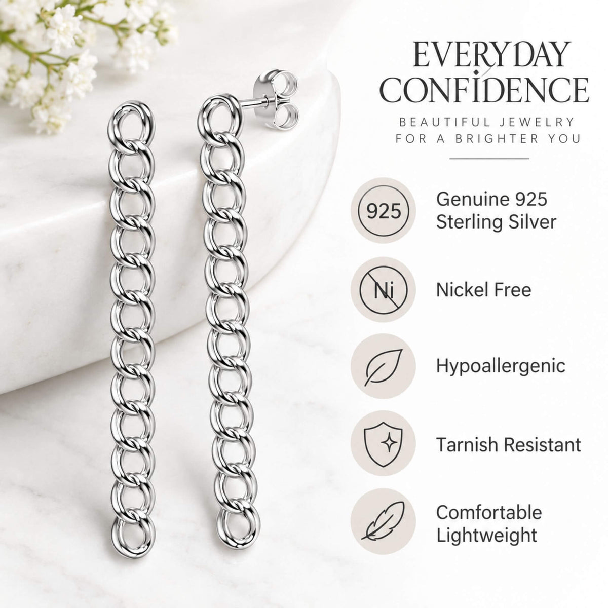 925 sterling silver chain link earrings with nickel-free and hypoallergenic features