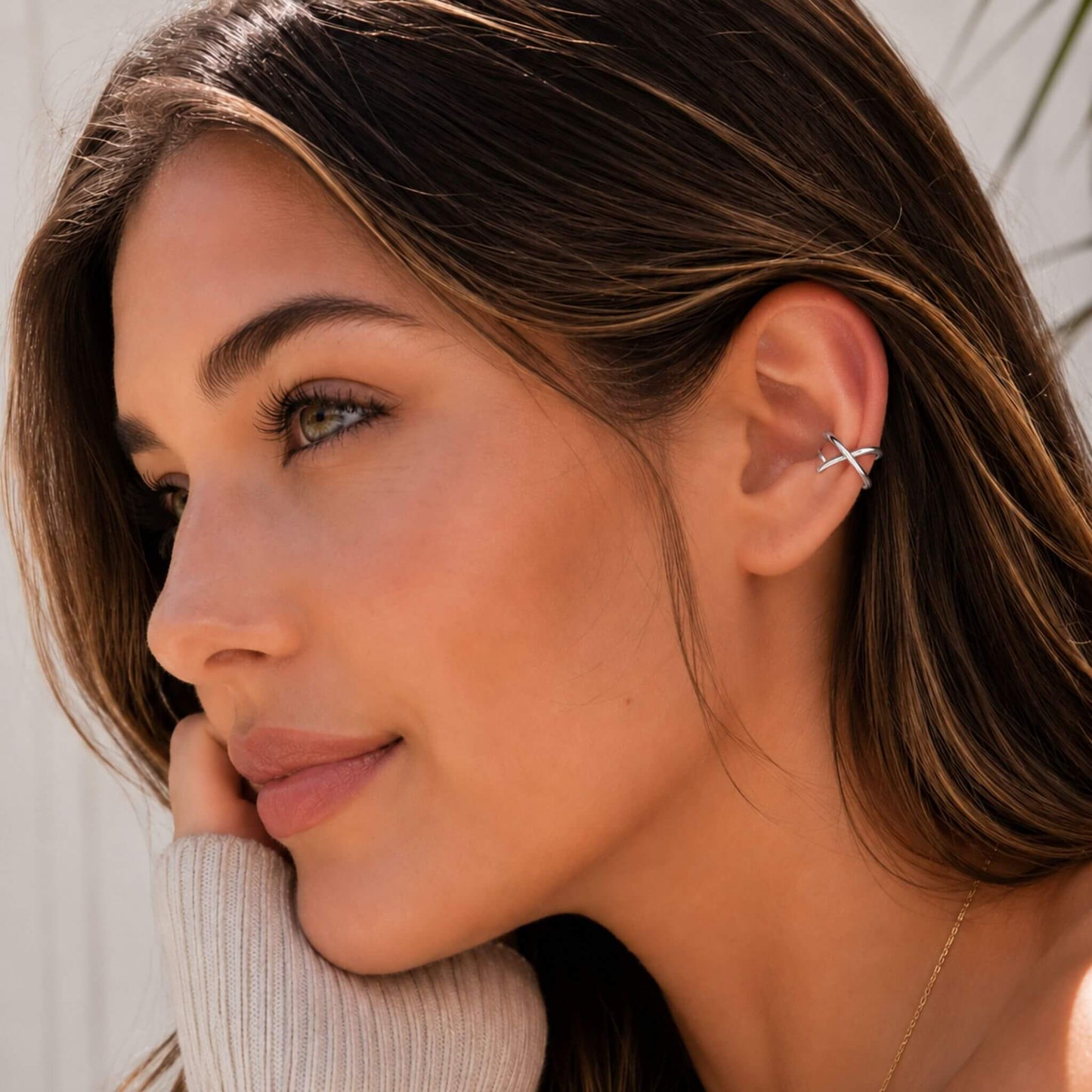 925 Sterling Silver Cross Knot Minimalist Ear Cuff