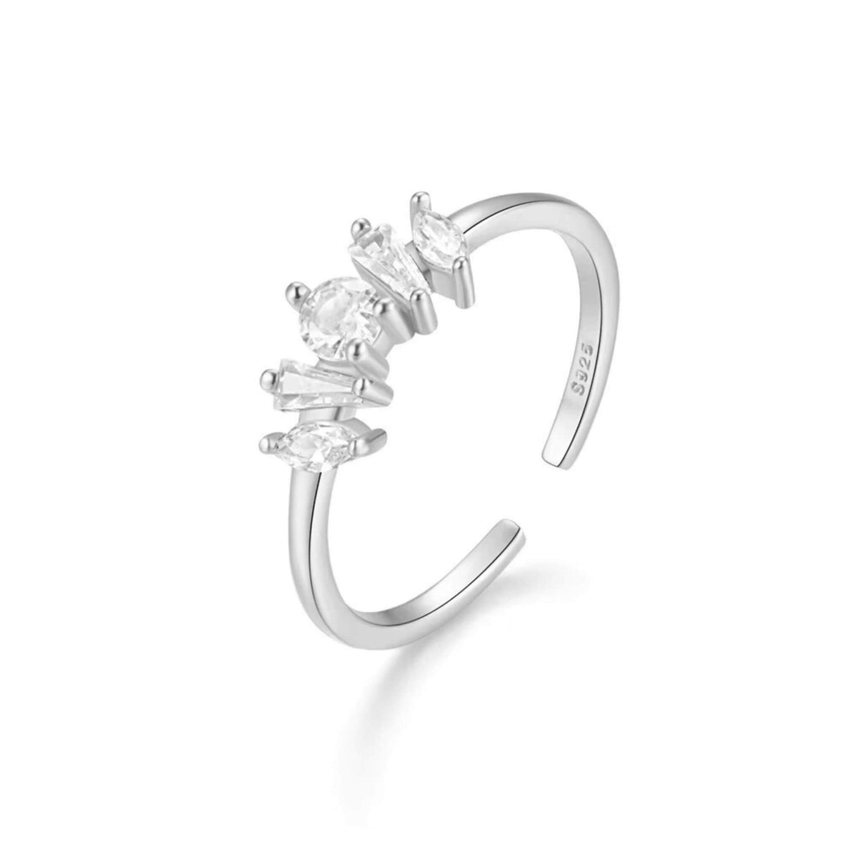 Sterling silver crown zircon adjustable ring minimalist stackable band