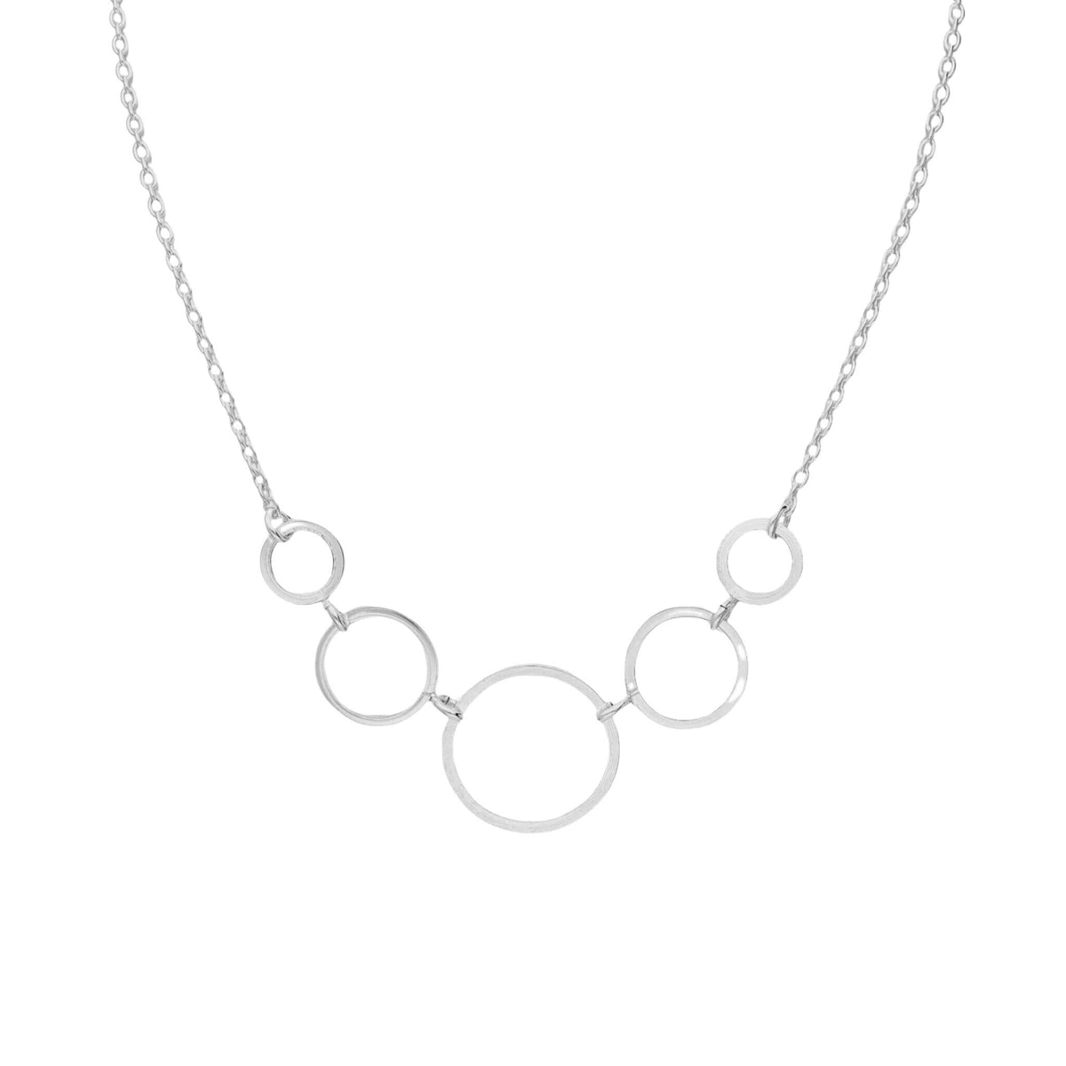 925 sterling silver interlocking circle necklace with five linked minimalist circles