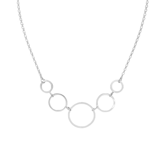 925 sterling silver interlocking circle necklace with five linked minimalist circles