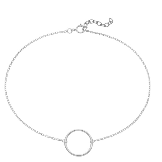Sterling silver open circle anklet 925 rolo chain adjustable ankle bracelet