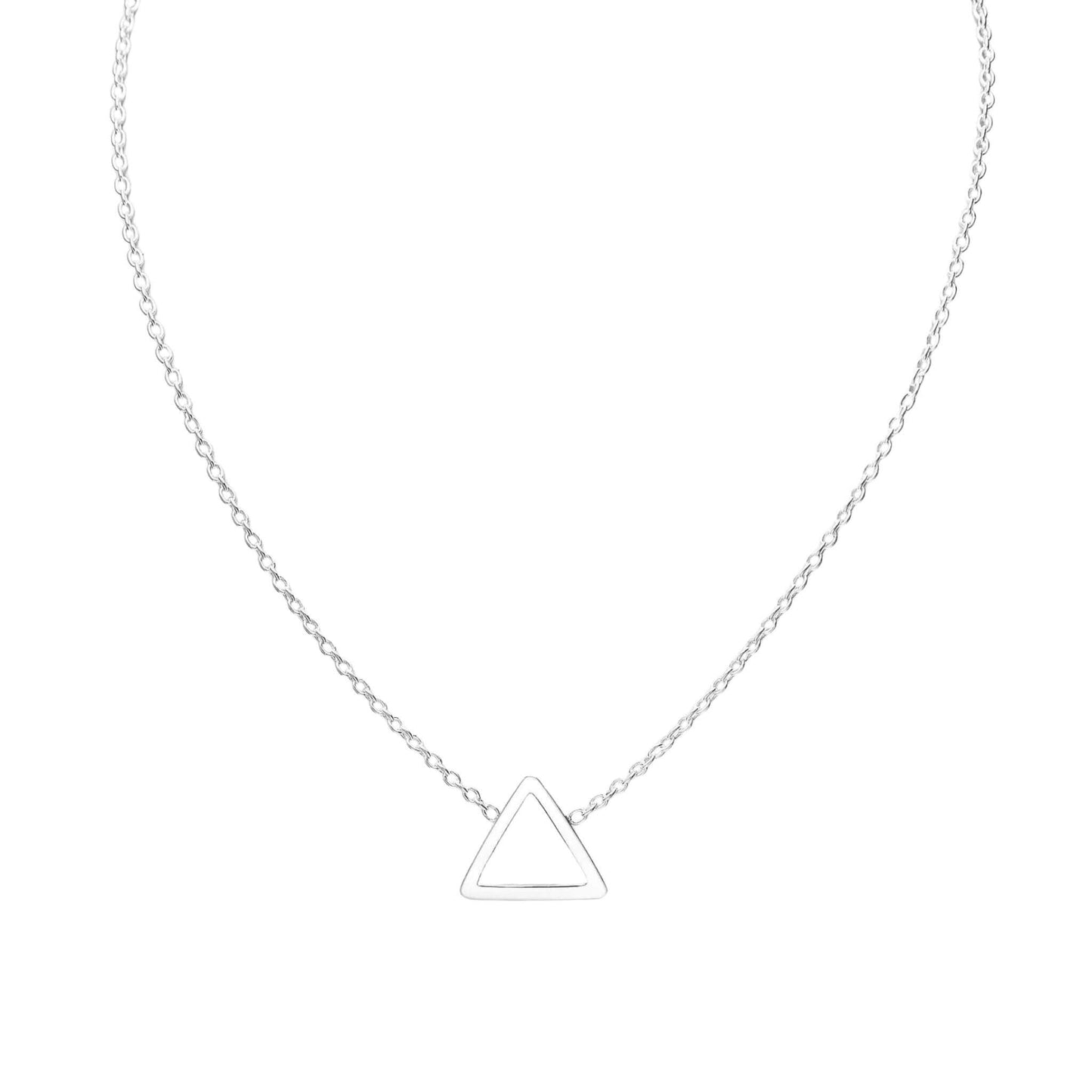 925 sterling silver triangle necklace with minimalist open pendant on delicate silver chain