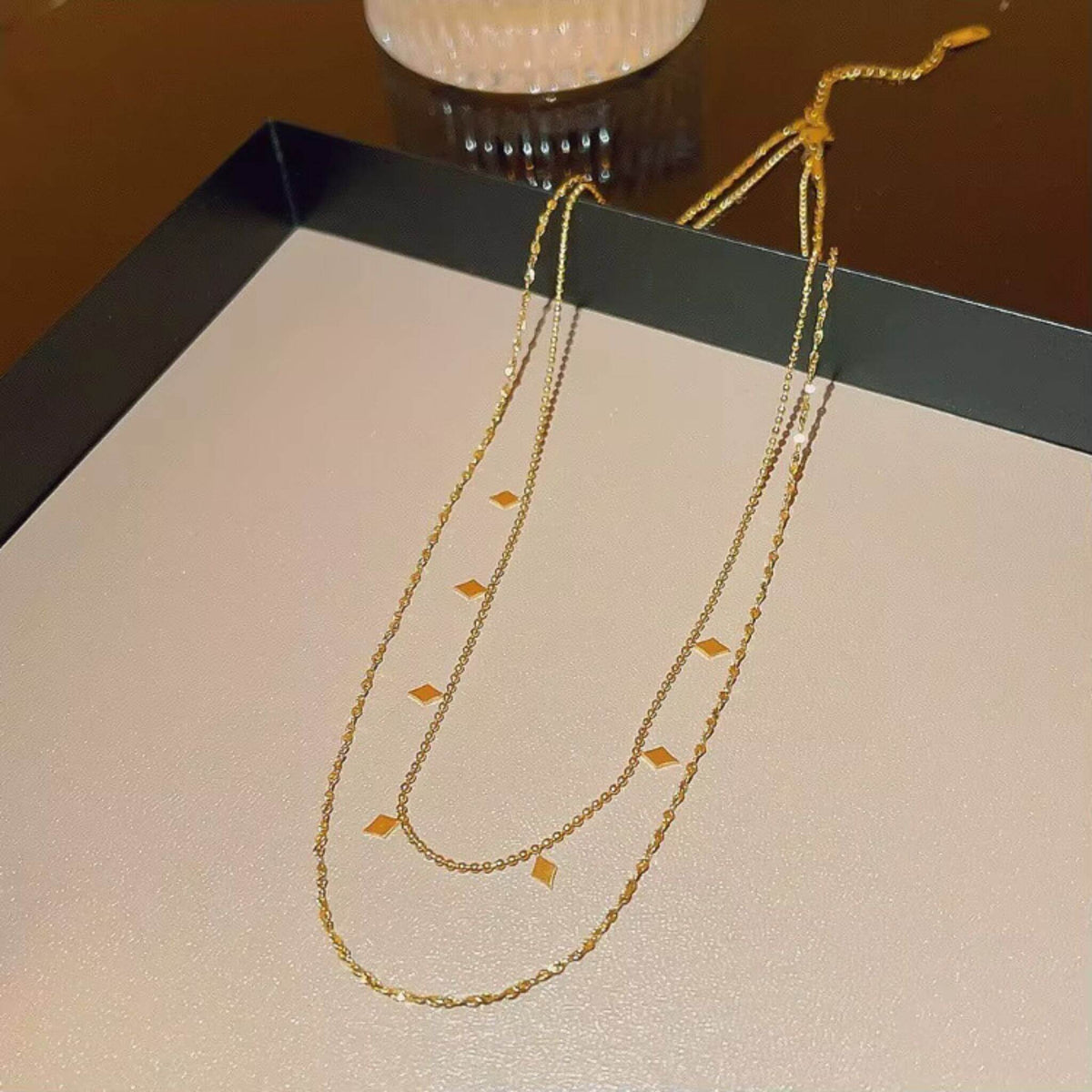 Adjustable 18K gold geometric diamond necklace - two-tier chain for elegant layering