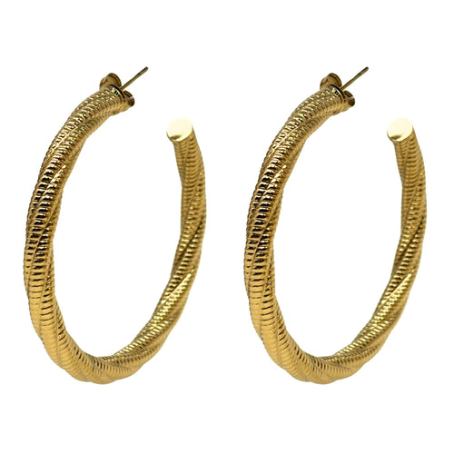 CC Shaped Twist Stripe Stud Earrings – 18K Gold Plated Stainless Steel Jewelry