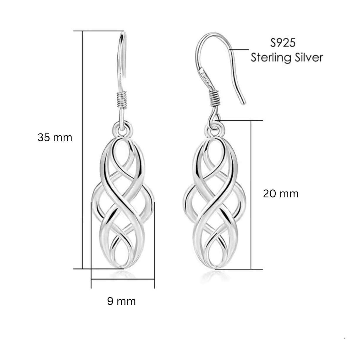 Measurements of Celtic knotwork on dangle earrings