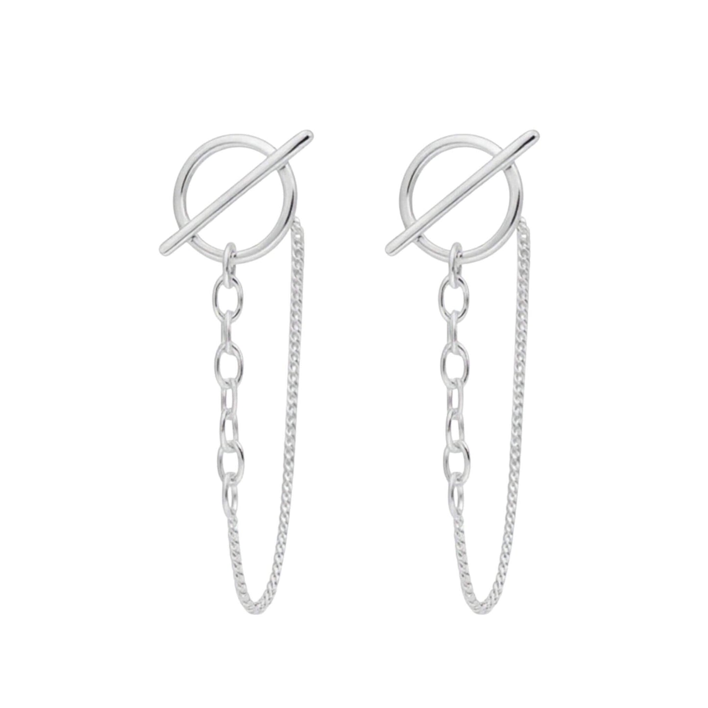 Circle bar chain stud earrings in 925 sterling silver with minimalist design