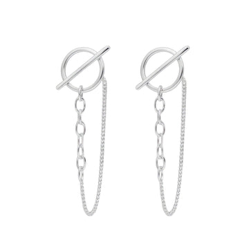 Circle bar chain stud earrings in 925 sterling silver with minimalist design