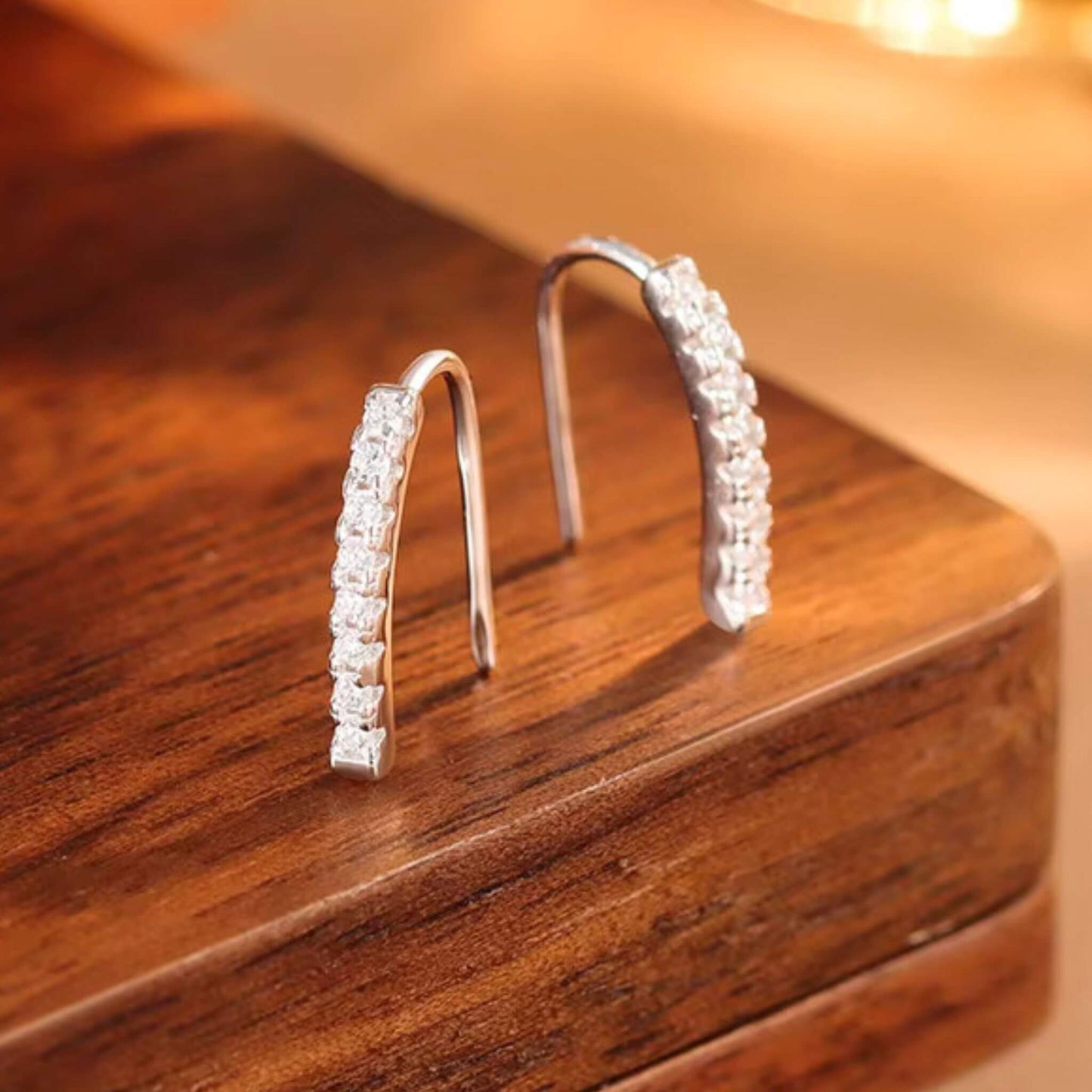 Contemporary Silver Line Earrings - 925 Sterling Silver Cluster Zirconia Geometric Dangles