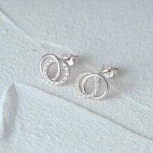 Dainty Silver Hoop Earrings - Lightweight 925 Sterling Silver Two Circle Zircon Studs for Daily Wear
