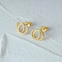 Dainty Gold Hoop Earrings - Everyday Wear 14K Gold Plated Two Circle Zircon Stud Earrings
