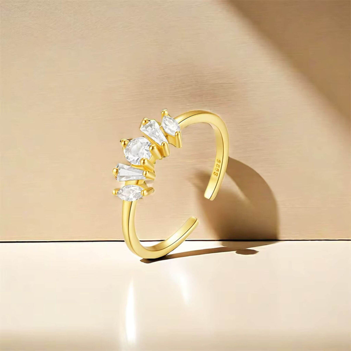 Dainty Gold Stackable Birthstone Ring – Delicate 18K Gold Plated Crown Setting with Cubic Zirconia Gemstone