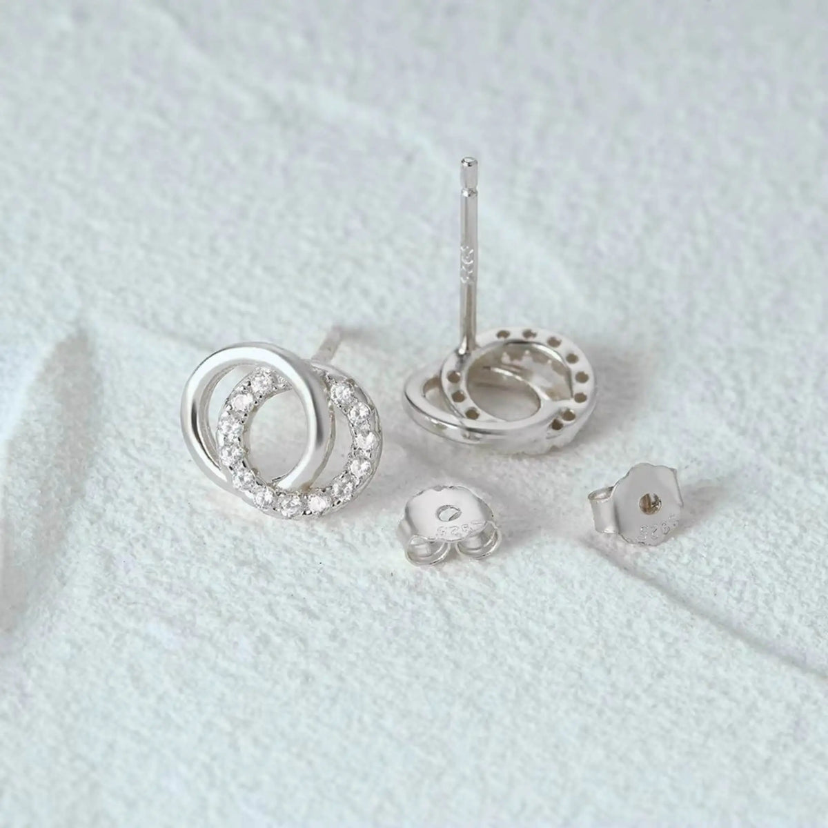 Elegant Silver Geometric Earrings - 925 Sterling Silver Double Circle Studs in Gift Packaging