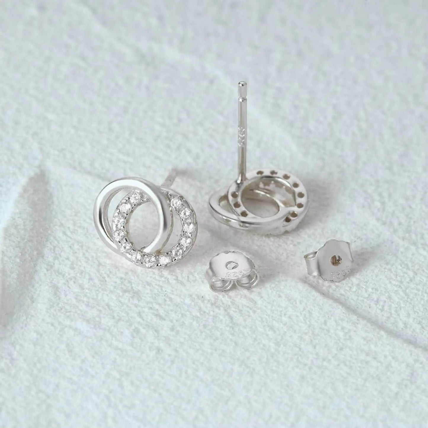 Elegant Silver Geometric Earrings - 925 Sterling Silver Double Circle Studs in Gift Packaging