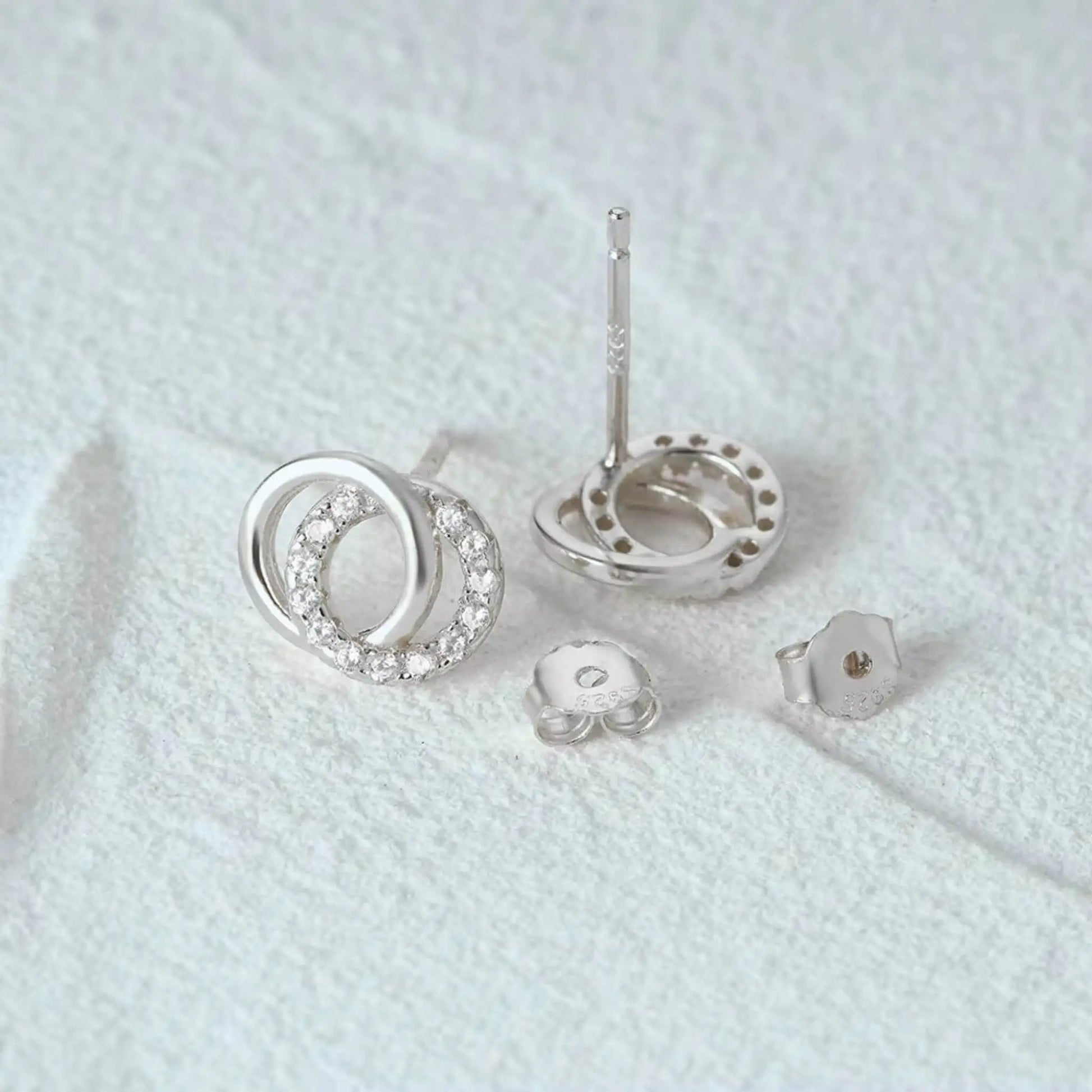 Elegant Silver Geometric Earrings - 925 Sterling Silver Double Circle Studs in Gift Packaging