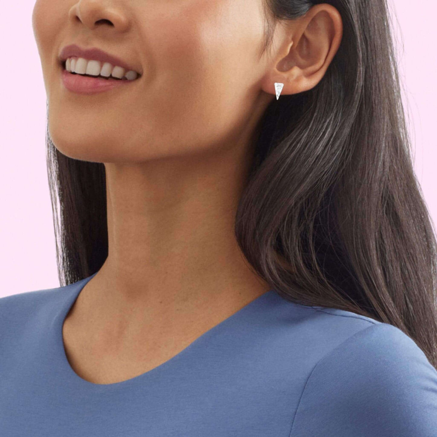 Elongated Hammered Triangle Silver Earrings