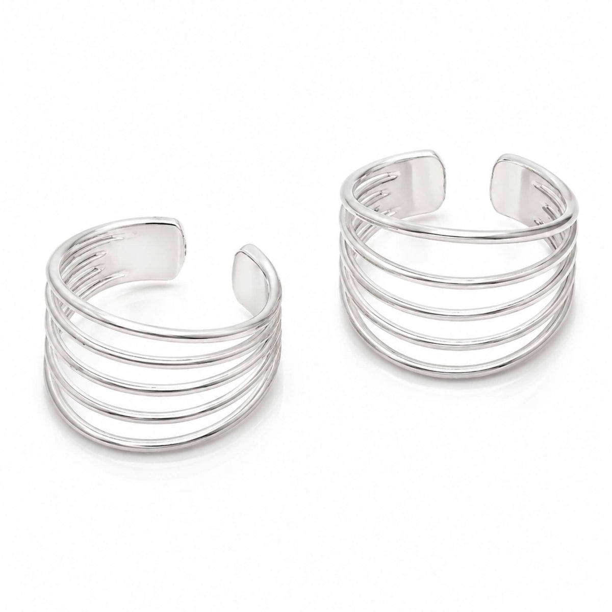 Five band sterling silver ear cuff earrings pair on white background — no piercing required