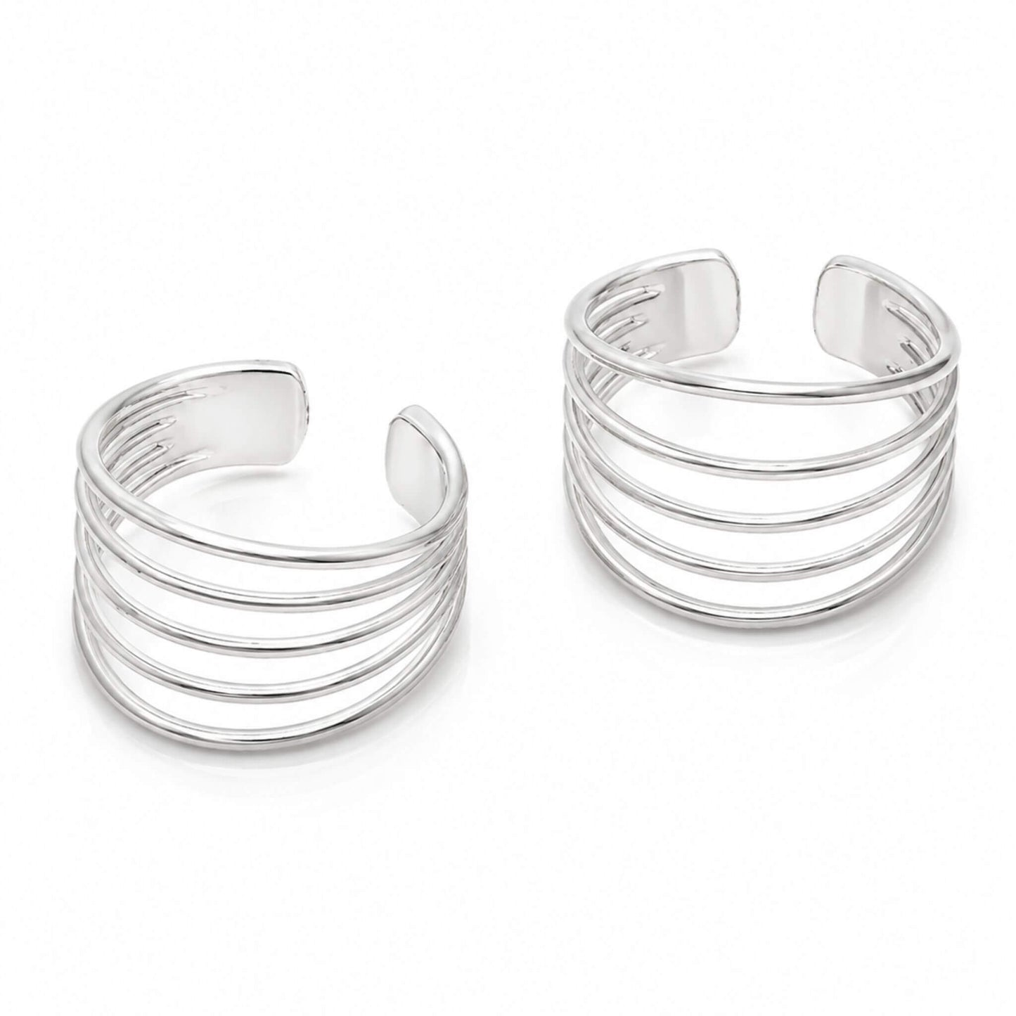 Five band sterling silver ear cuff earrings pair on white background — no piercing required