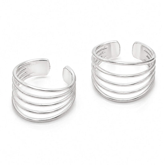 Five band sterling silver ear cuff earrings pair on white background — no piercing required