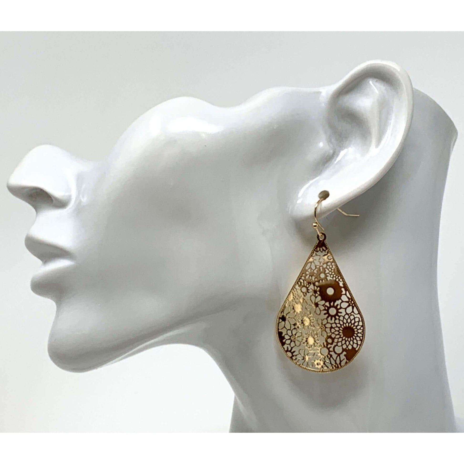 Teardrop Earrings with Stylish Flower Pattern