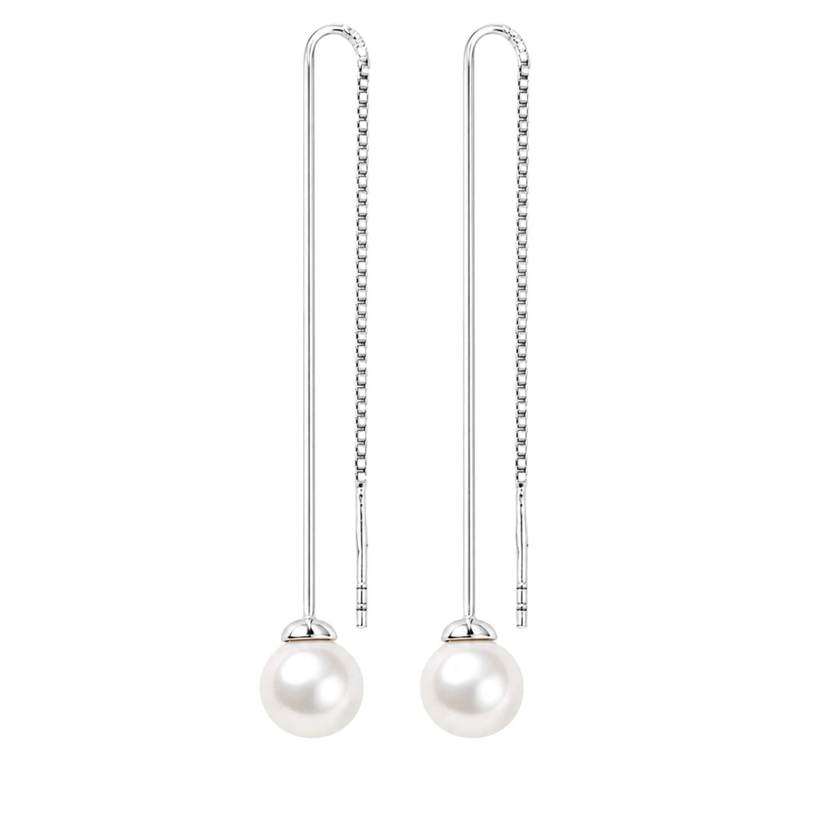 Freshwater pearl drop threader earrings in 925 sterling silver