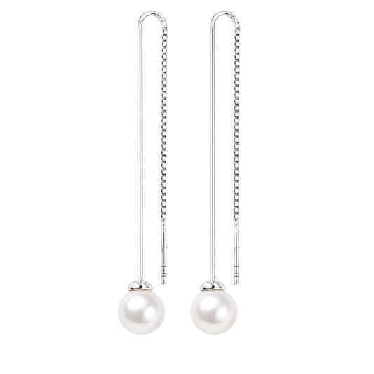 Freshwater pearl drop threader earrings in 925 sterling silver