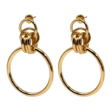 Geometric multi-circle gold hoop stud earrings for women in fashion jewelry.

