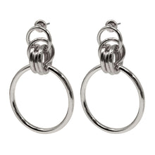 Geometric multi-circle silver hoop stud earrings for women in fashion jewelry.
