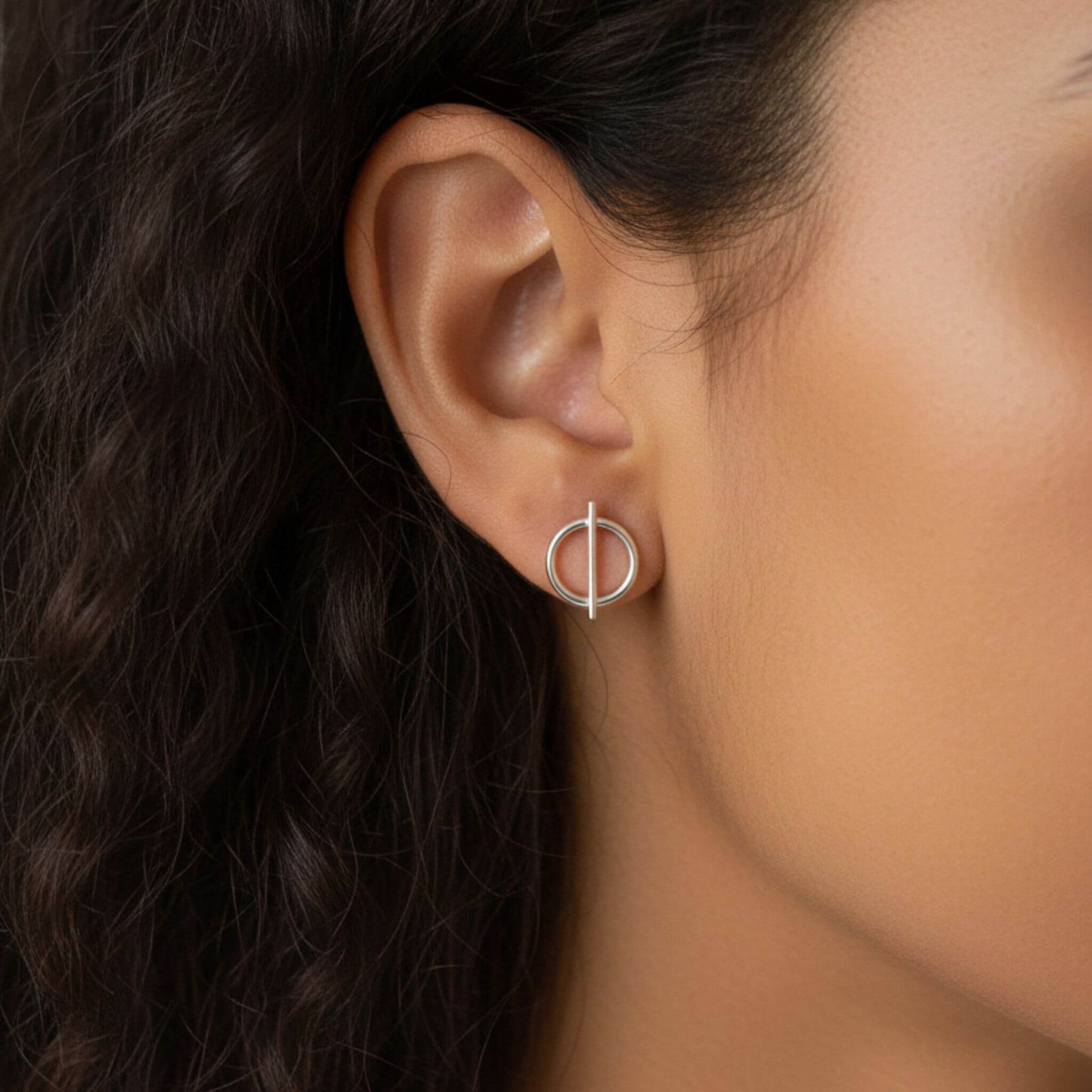 Geometric sterling silver circle and bar stud earrings