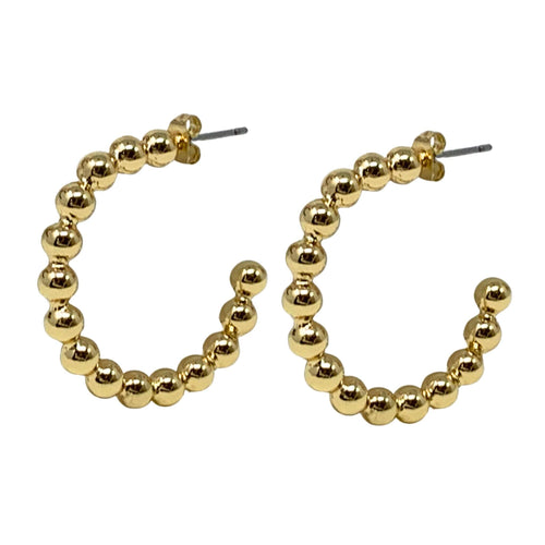 Gold ball beaded hoop earrings, 1.5 inch, hypoallergenic.