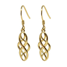 Gold-plated Celtic knot dangle earrings on sterling silver hooks
