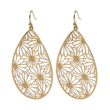 Gold Daisy Teardrop Earrings with delicate floral details.
