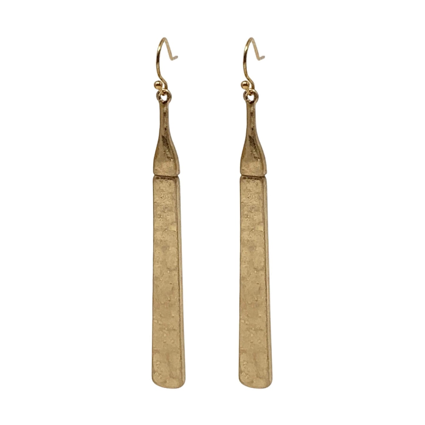 Worn Gold Hammered Bar Earrings