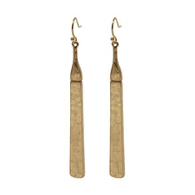 Worn Gold Hammered Bar Earrings
