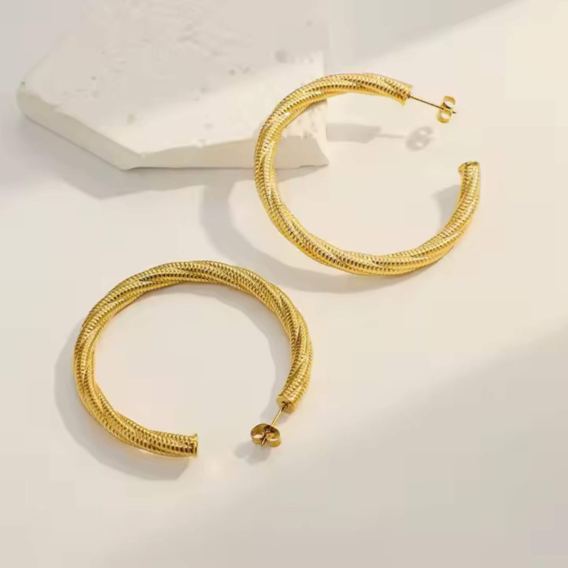 Gold Plated CC Twist Stripe Earrings – Perfect Gift for Women