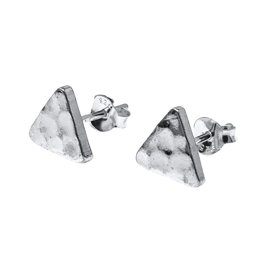 Sterling silver hammered triangle stud earrings with butterfly backs