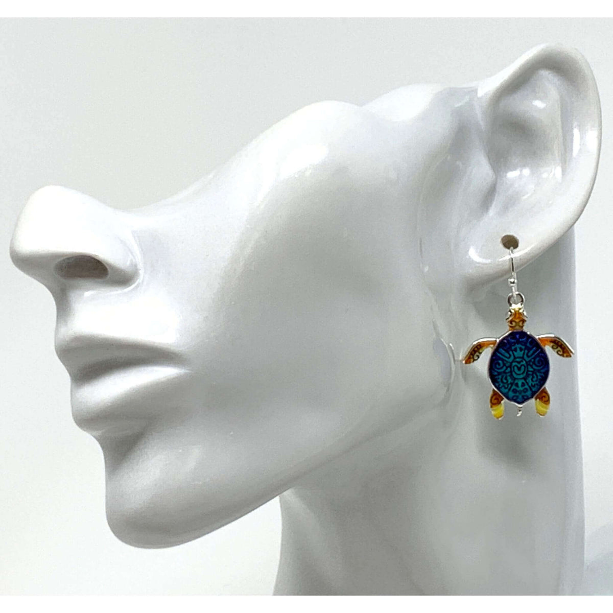 Silver Earwires With Hand-Painted Sea Turtle Charms