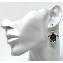 Silver Earwires With Hand-Painted Sea Turtle Charms
