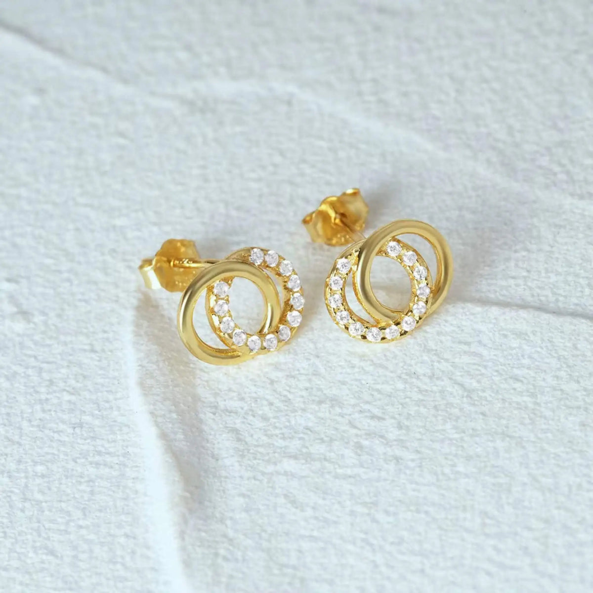 Hypoallergenic Gold Circle Earrings - Nickel-Free 14K Gold Plated Hollow Zircon Studs for Sensitive Ears