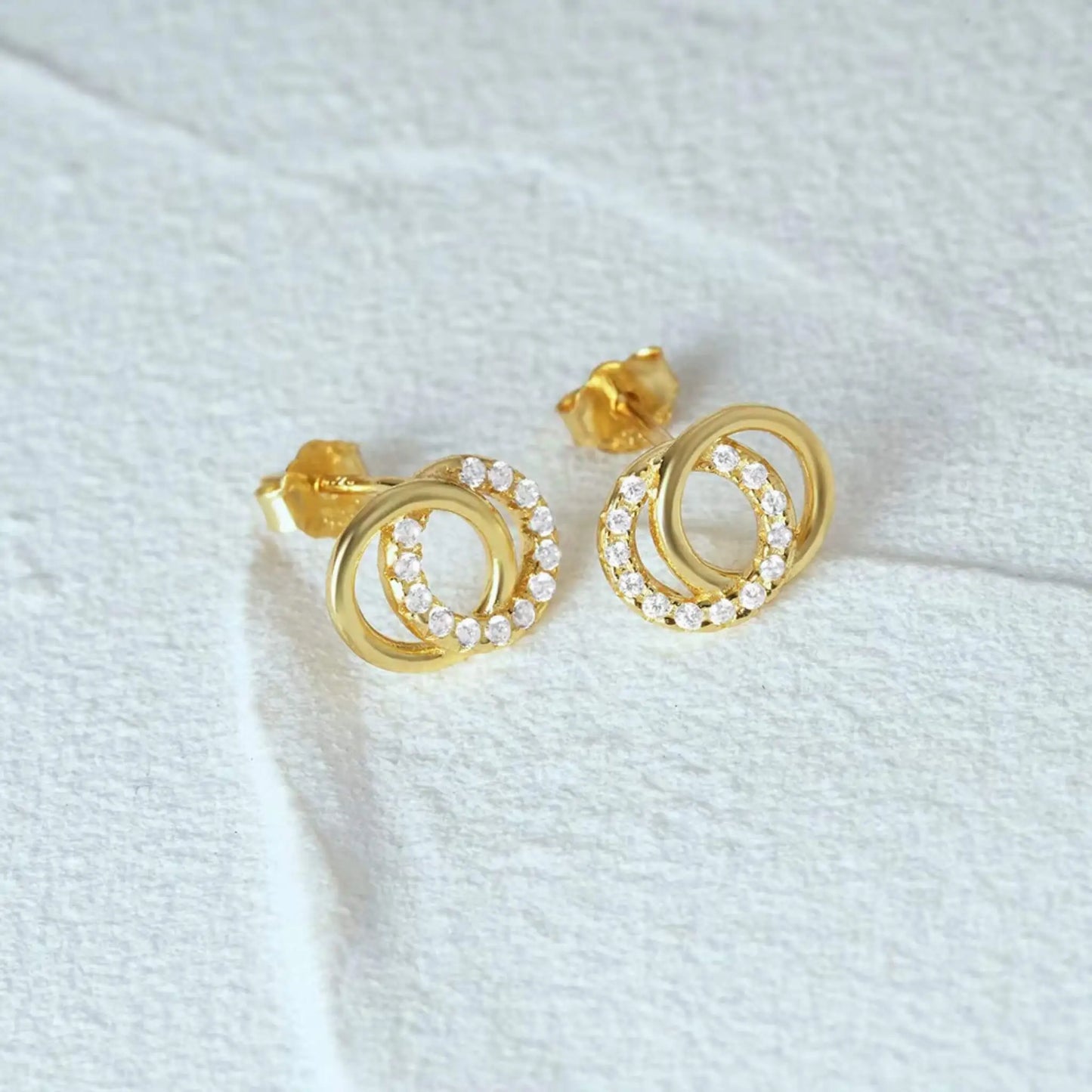 Hypoallergenic Gold Circle Earrings - Nickel-Free 14K Gold Plated Hollow Zircon Studs for Sensitive Ears