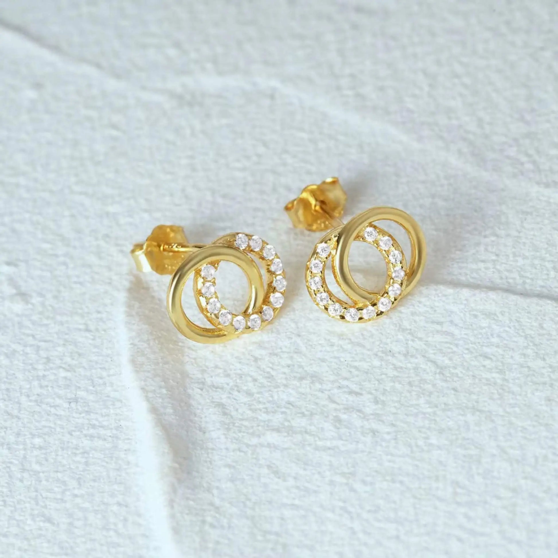 Hypoallergenic Gold Circle Earrings - Nickel-Free 14K Gold Plated Hollow Zircon Studs for Sensitive Ears