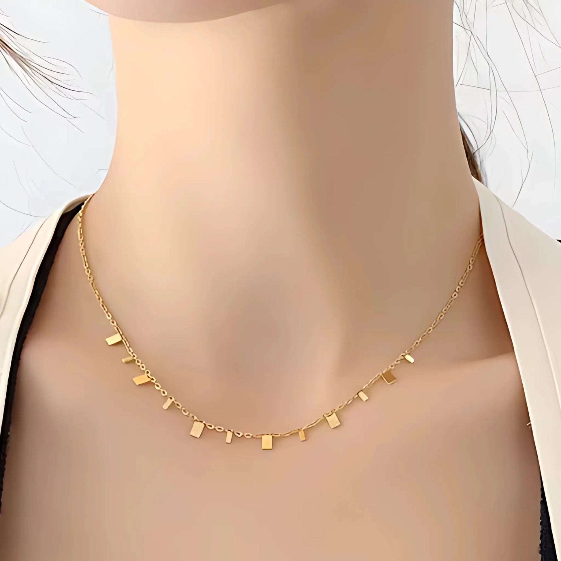 Hypoallergenic 316L stainless steel necklace featuring rectangle charms